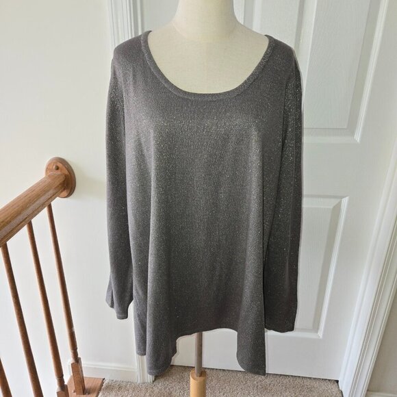 Avenue Sweaters - Avenue Gray Grey Long Sleeve Scoop Neck Metallic Sweater Plus Sz 22/24